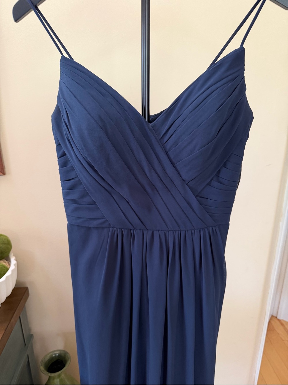 Bill Levkoff Navy‎ Blue Chiffon Bridesmaid Dress Size 10 Pleated Maxi Formal